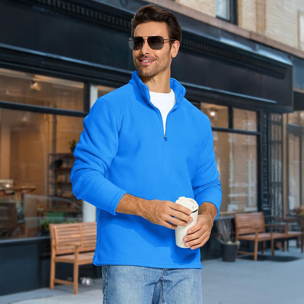 Azure Men's Polar Fleece Pullover Quarter Zip Winter Sweatshirt - MAGCOMSEN