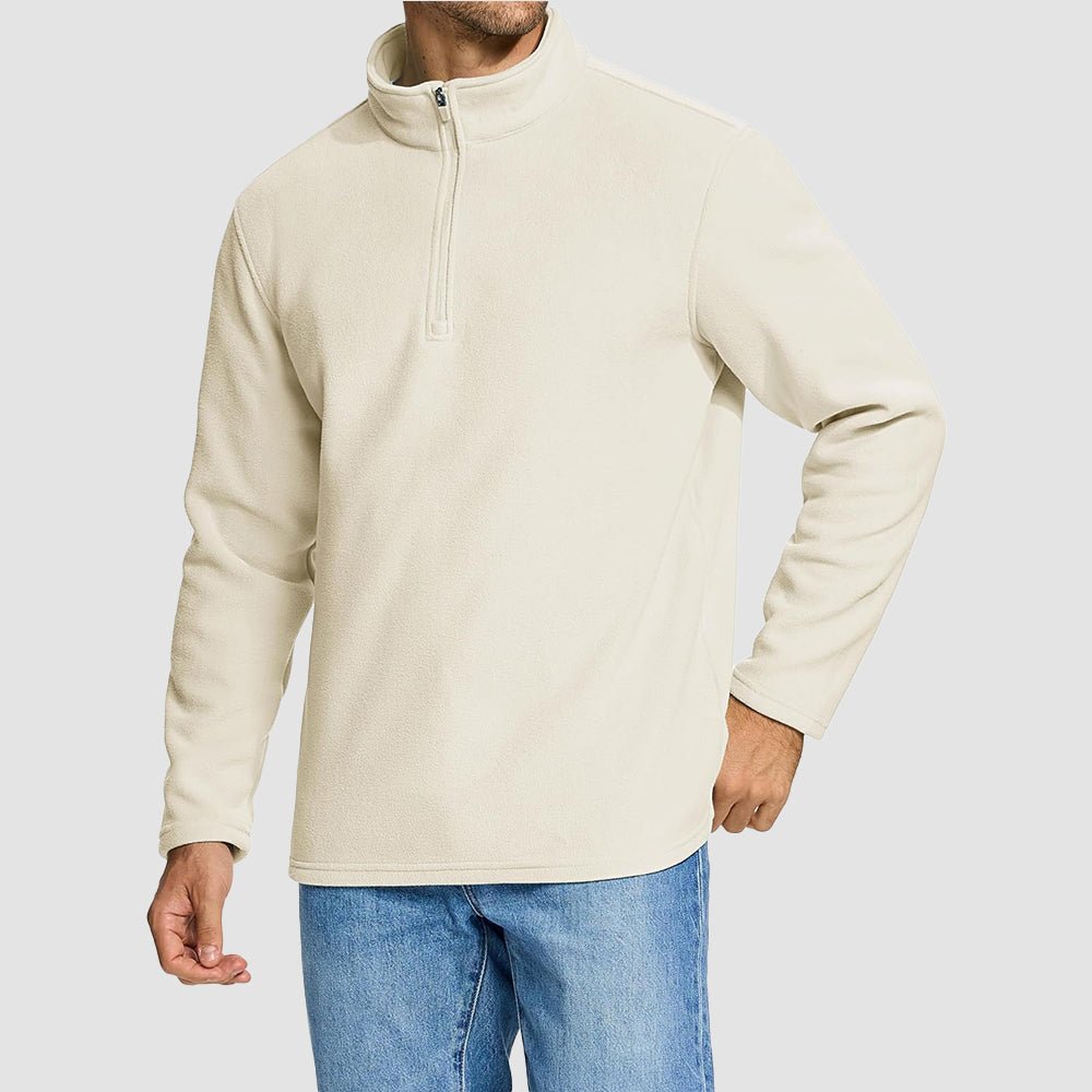 Beige Men's Polar Fleece Pullover Quarter Zip Winter Sweatshirt - MAGCOMSEN