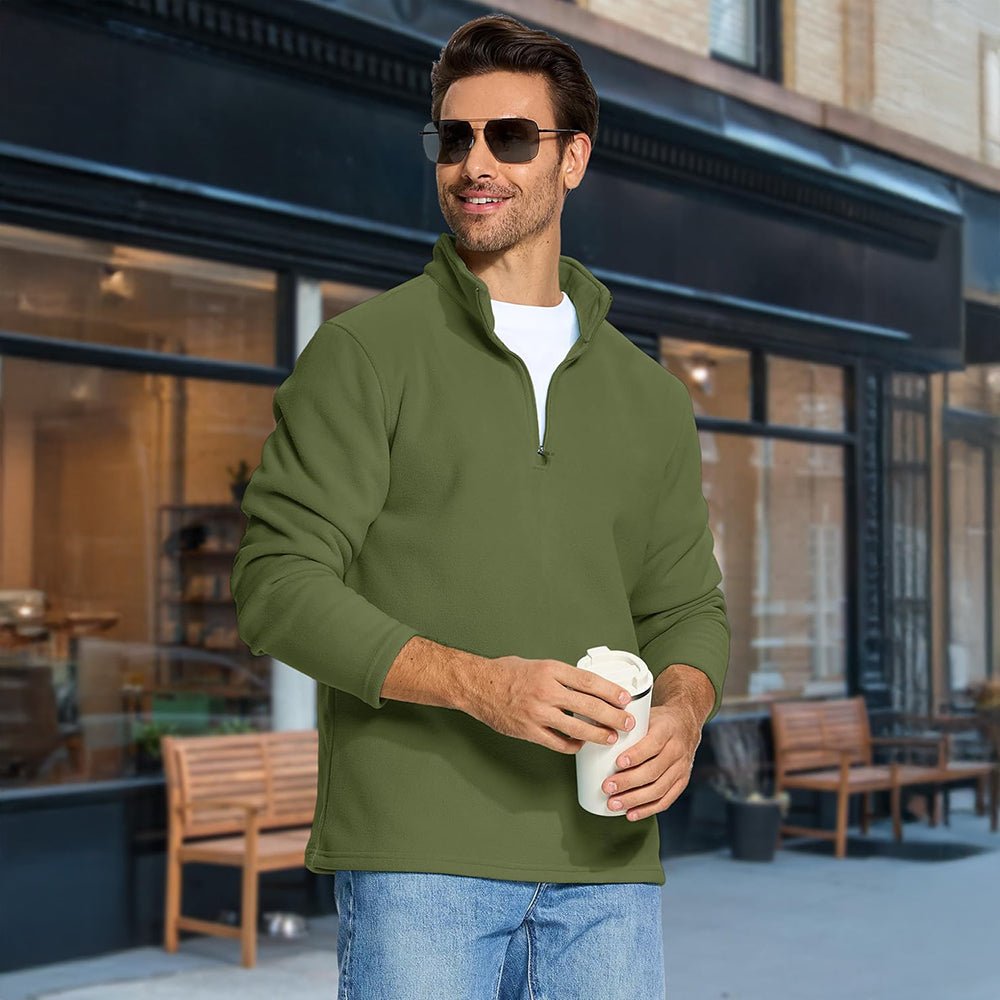 Army Green Men's Polar Fleece Pullover Quarter Zip Winter Sweatshirt - MAGCOMSEN