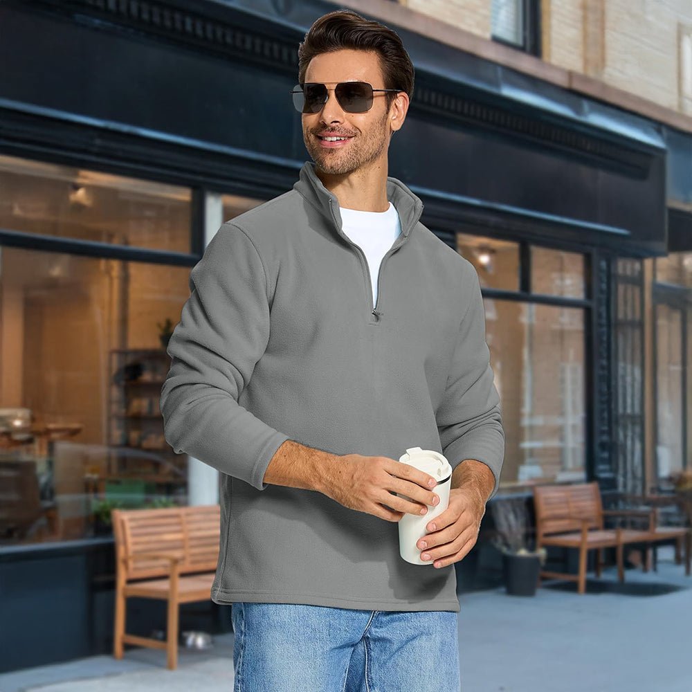 Light Grey Men's Polar Fleece Pullover Quarter Zip Winter Sweatshirt - MAGCOMSEN