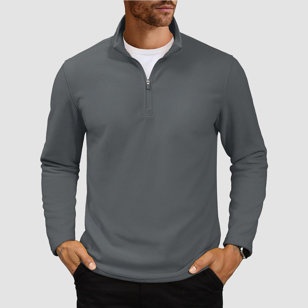 Dark Grey Men's Polar Fleece Pullover Quarter Zip Winter Sweatshirt - MAGCOMSEN