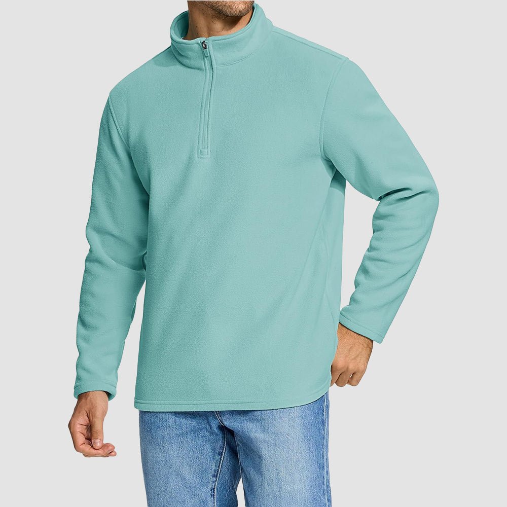 Grey Green Men's Polar Fleece Pullover Quarter Zip Winter Sweatshirt - MAGCOMSEN