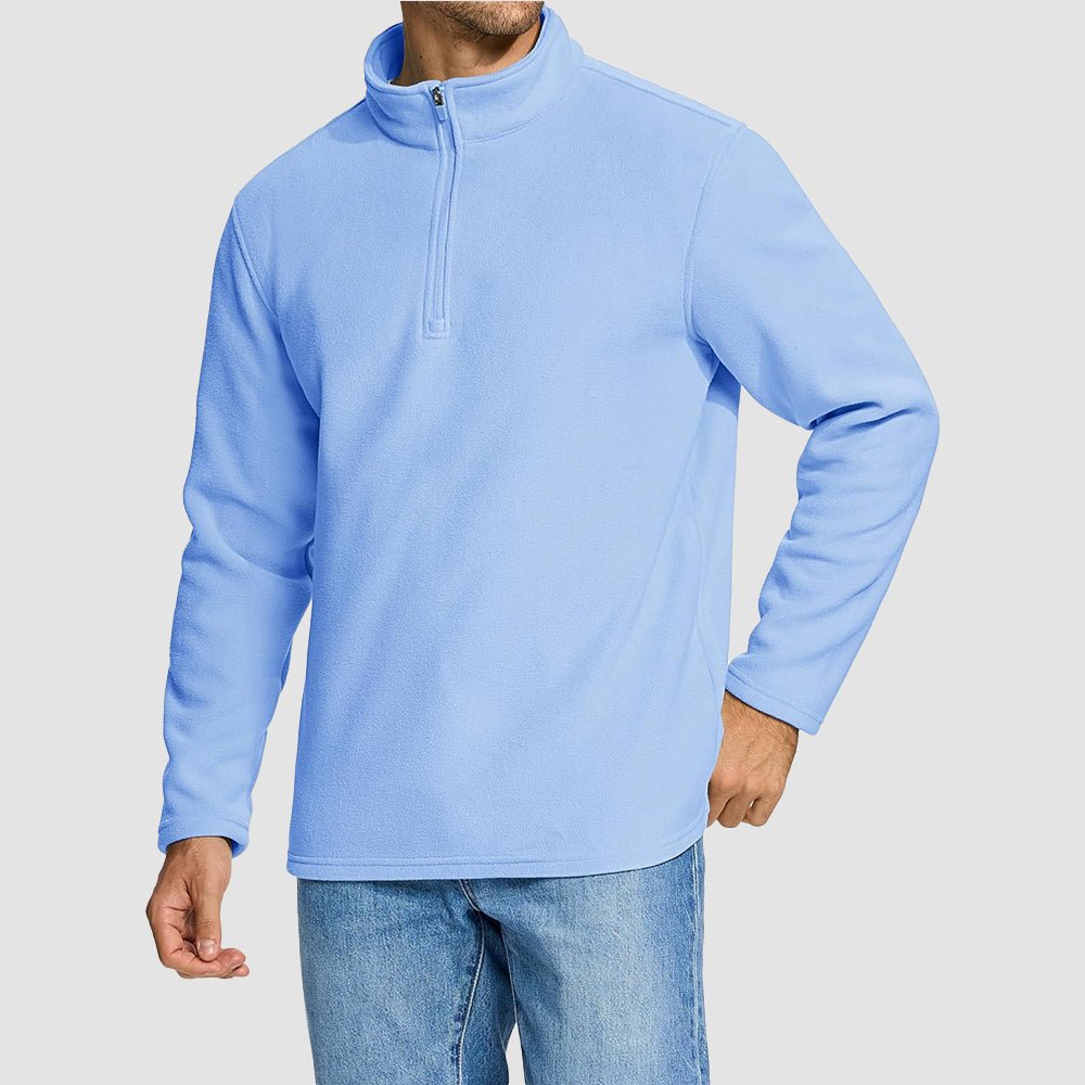 Light Blue Men's Polar Fleece Pullover Quarter Zip Winter Sweatshirt - MAGCOMSEN
