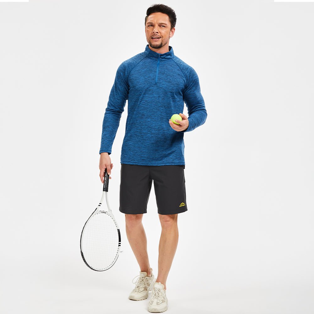 Medium Blue Men's Quarter Zip UPF 50+ Long Sleeve Rash Guard Shirt - MAGCOMSEN