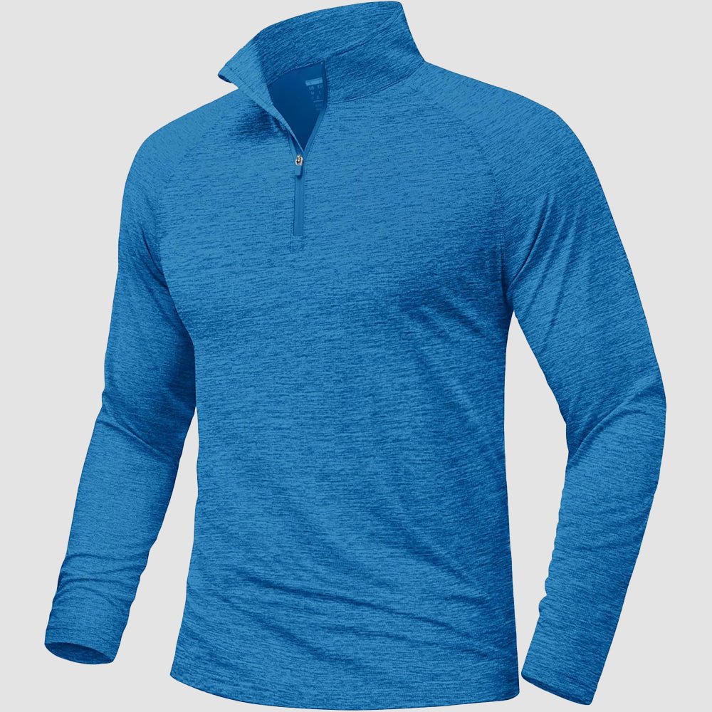 Sea Blue Men's Quarter Zip UPF 50+ Long Sleeve Rash Guard Shirt - MAGCOMSEN