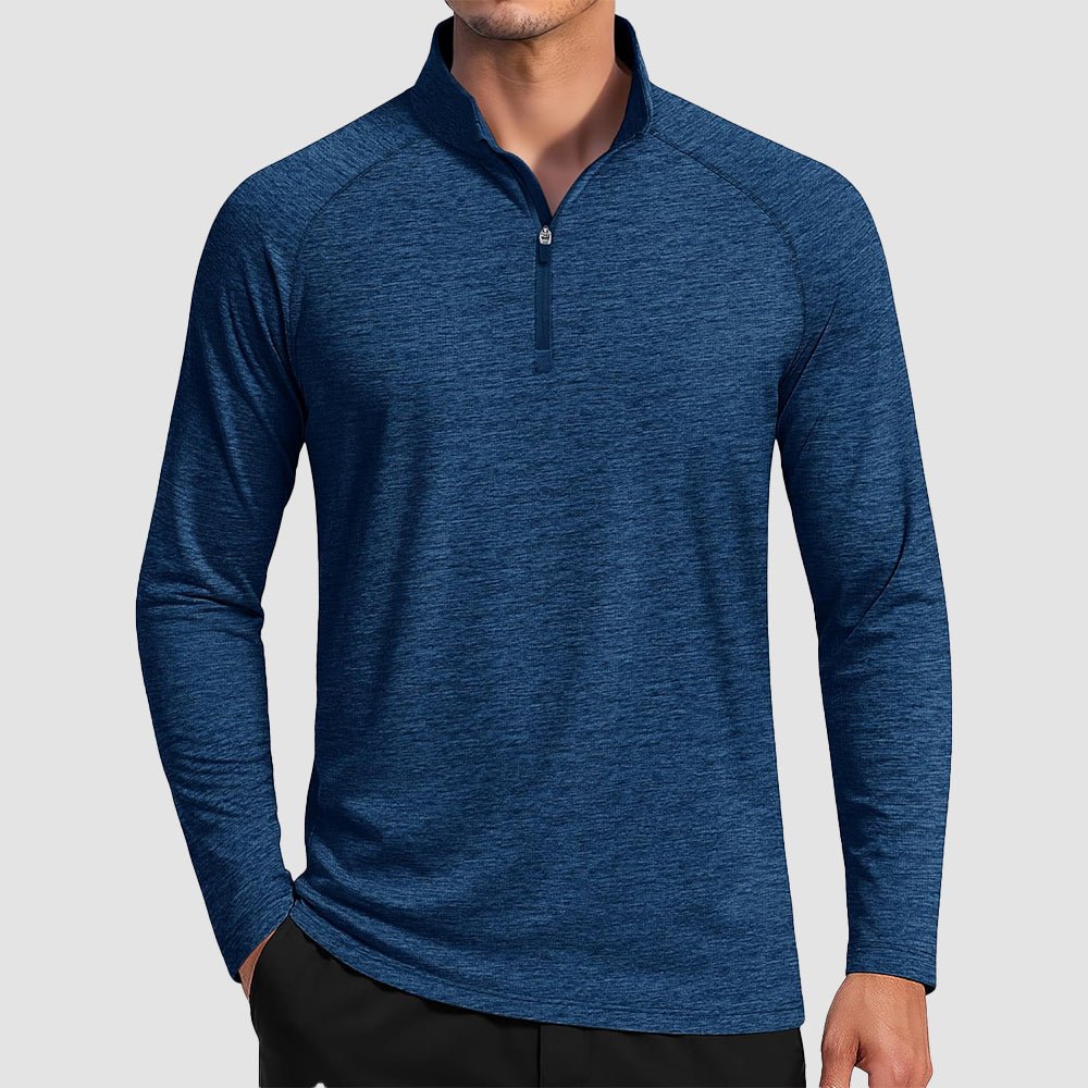 Dark Blue Men's Quarter Zip UPF 50+ Long Sleeve Rash Guard Shirt - MAGCOMSEN