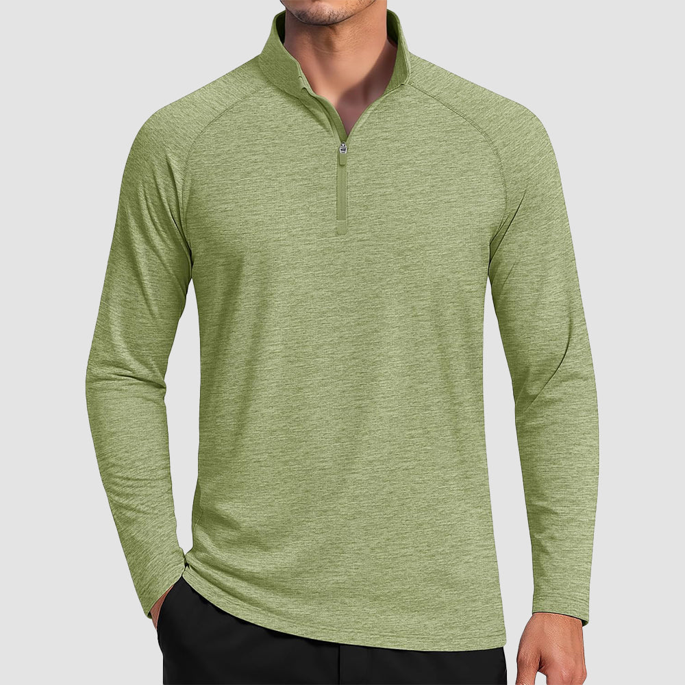 Green Men's Quarter Zip UPF 50+ Long Sleeve Rash Guard Shirt - MAGCOMSEN