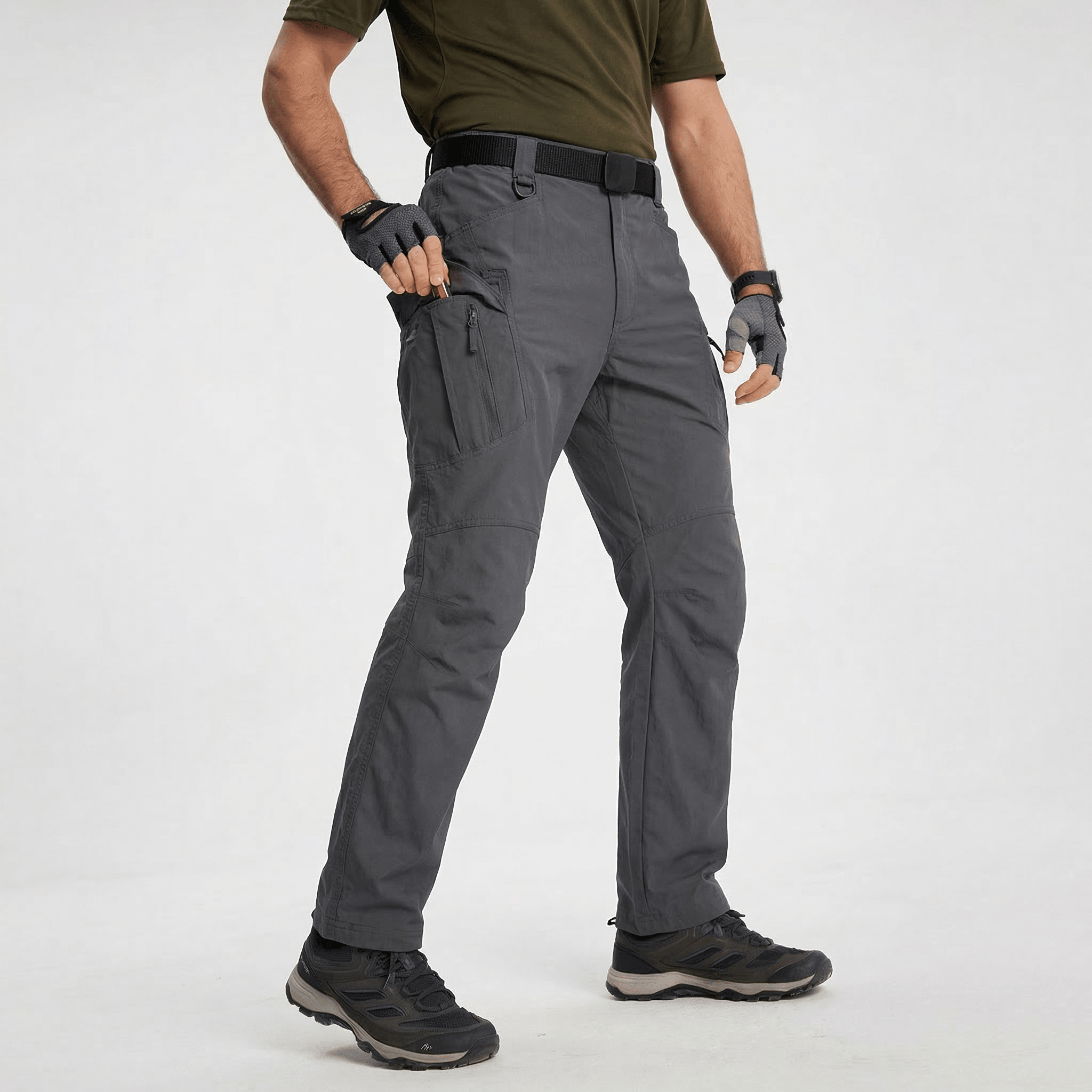 Men's Quick Dry Hiking Pants - 9 Pockets Cargo Trousers Grey by MAGCOMSEN