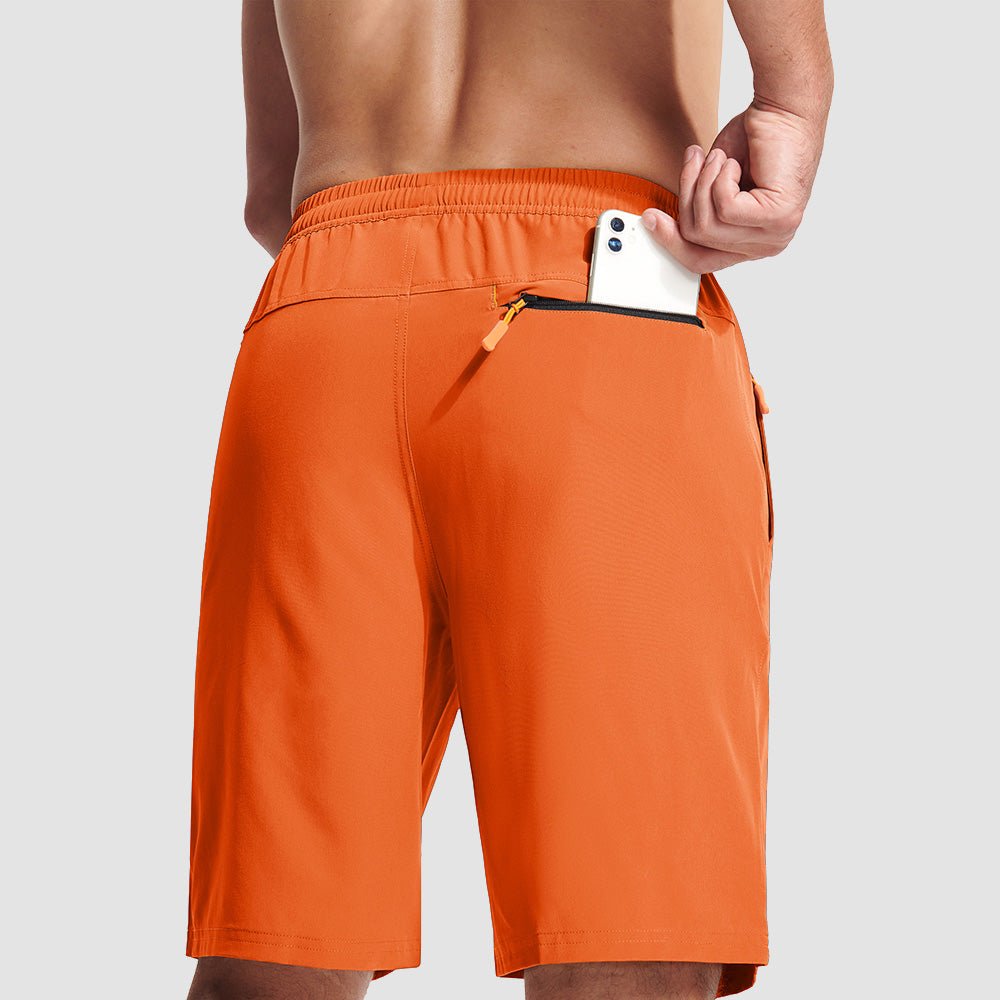 Orange Men's Quick Dry Hiking Shorts with Zipper Pockets - Lightweight Athletic Shorts - MAGCOMSEN
