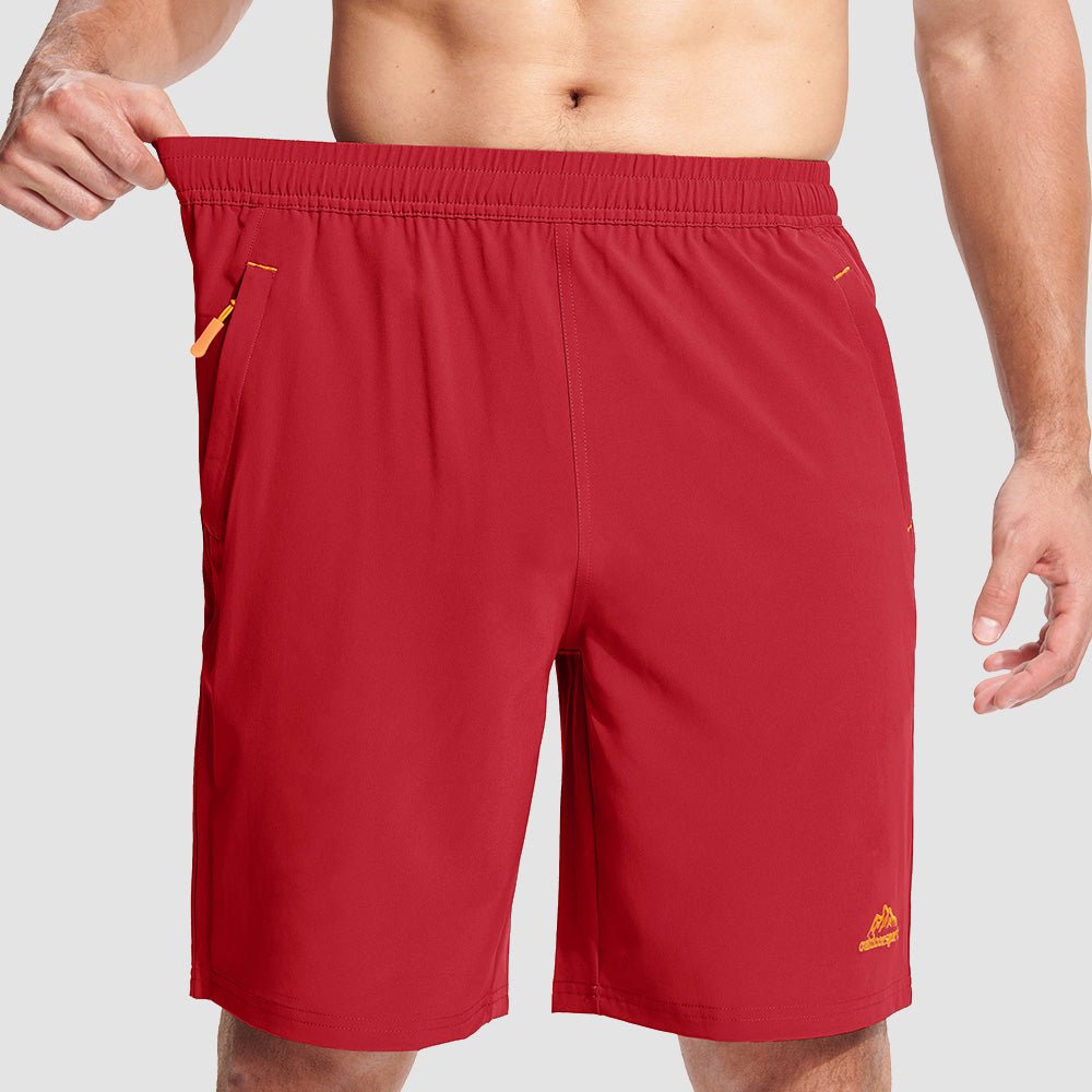 Red Men's Quick Dry Hiking Shorts with Zipper Pockets - Lightweight Athletic Shorts - MAGCOMSEN