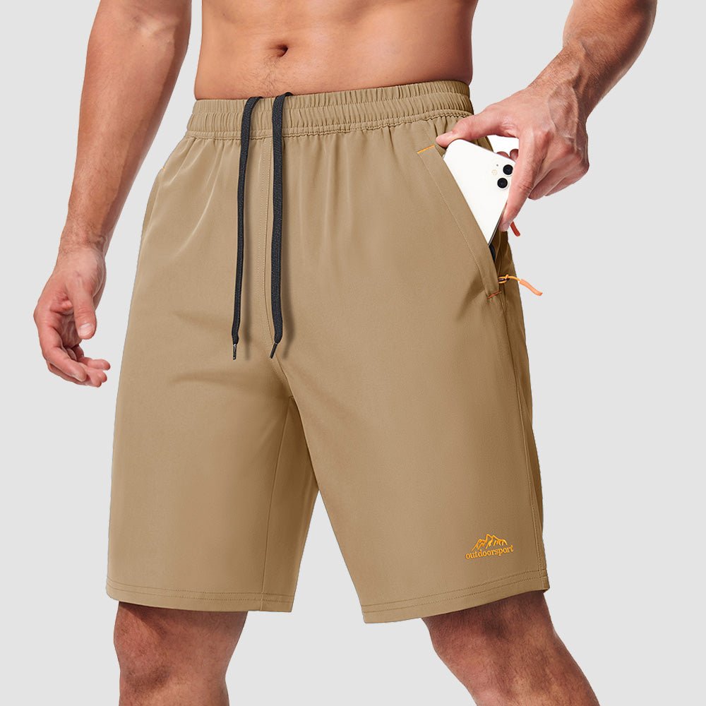 Khaki Men's Quick Dry Hiking Shorts with Zipper Pockets - Lightweight Athletic Shorts - MAGCOMSEN