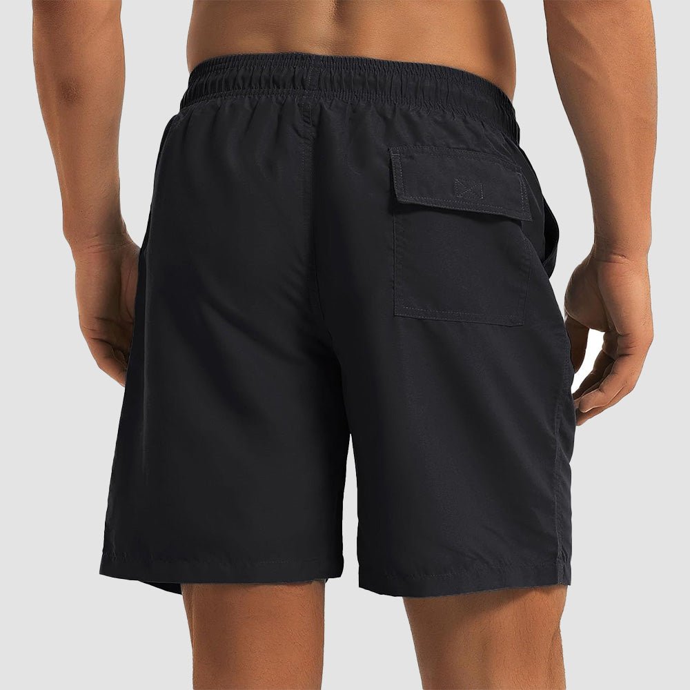 black Men's Quick Dry Swim Trunks - Mesh Lining, Multi - Pocket Shorts - MAGCOMSEN