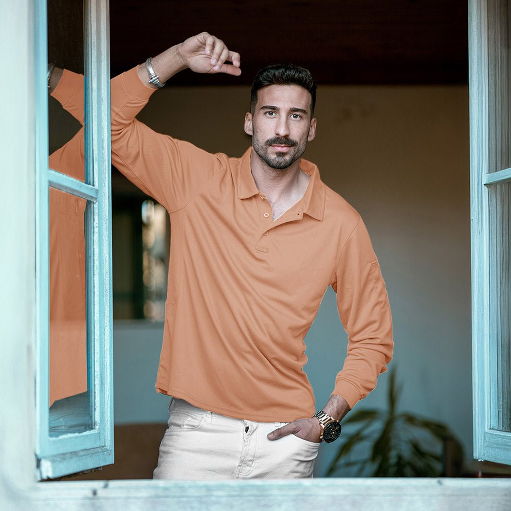 Apricot Men's Quick Dry Tactical Polo - Long Sleeve Performance Shirt - MAGCOMSEN