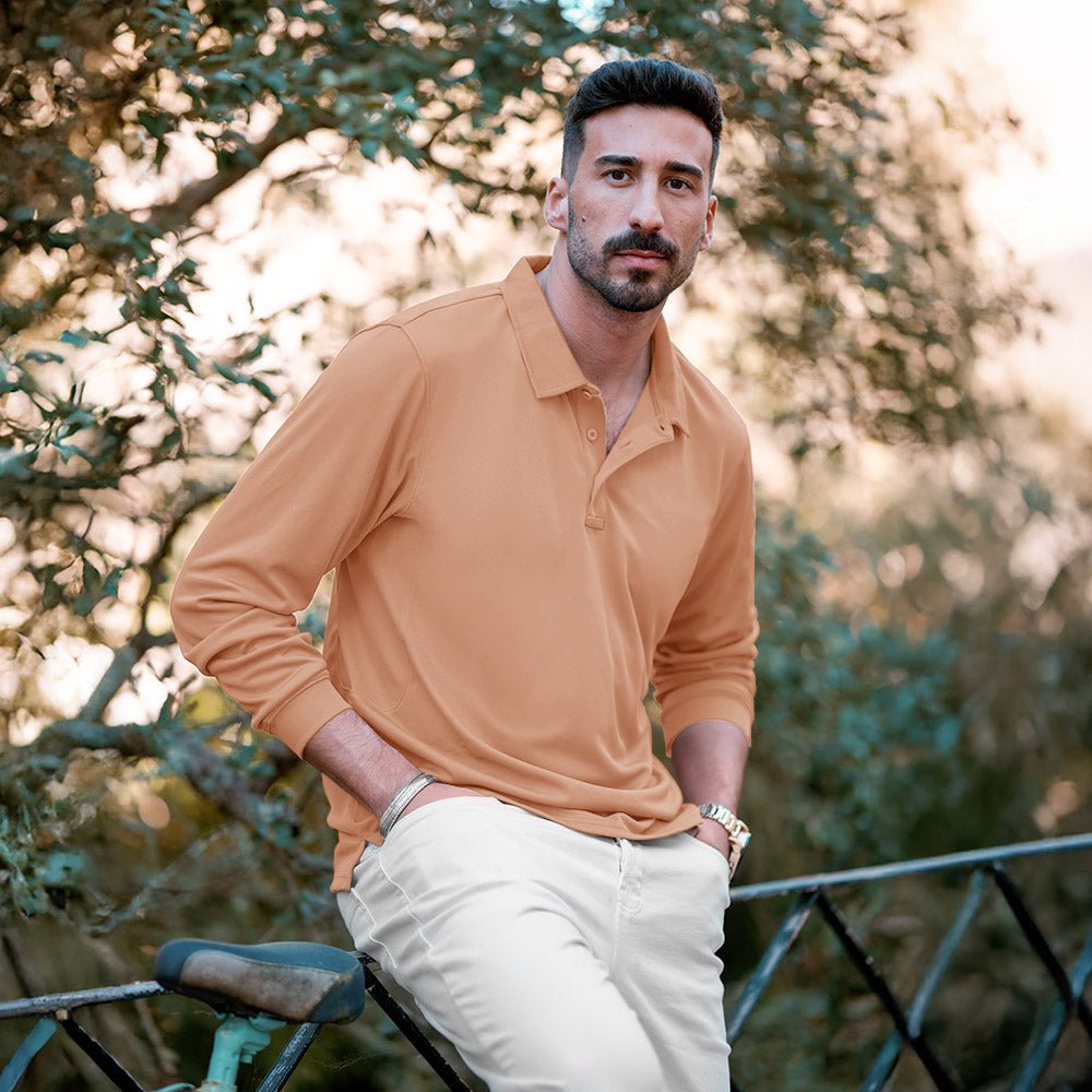 Apricot Men's Quick Dry Tactical Polo - Long Sleeve Performance Shirt - MAGCOMSEN