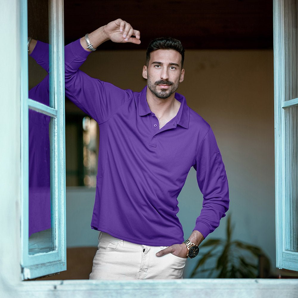 Purple Men's Quick Dry Tactical Polo - Long Sleeve Performance Shirt - MAGCOMSEN