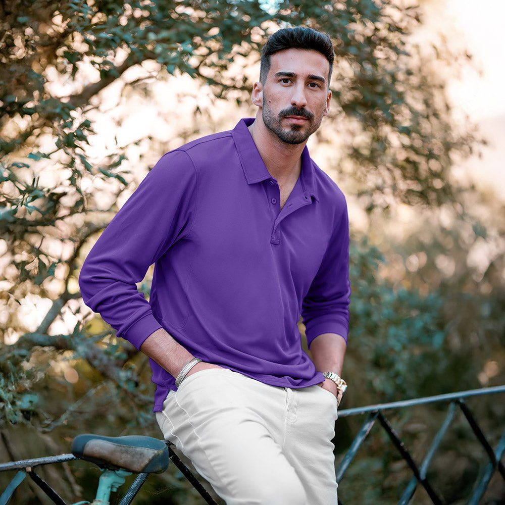 Purple Men's Quick Dry Tactical Polo - Long Sleeve Performance Shirt - MAGCOMSEN