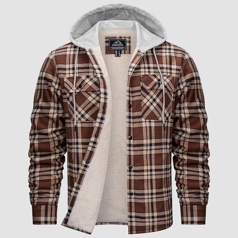 Brown Khaki Men’s Sherpa - Lined Flannel Hoodies – Plaid Winter Jackets - MAGCOMSEN