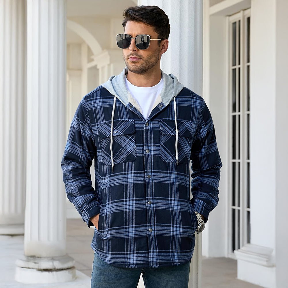 Navy Men’s Sherpa - Lined Flannel Hoodies – Plaid Winter Jackets - MAGCOMSEN