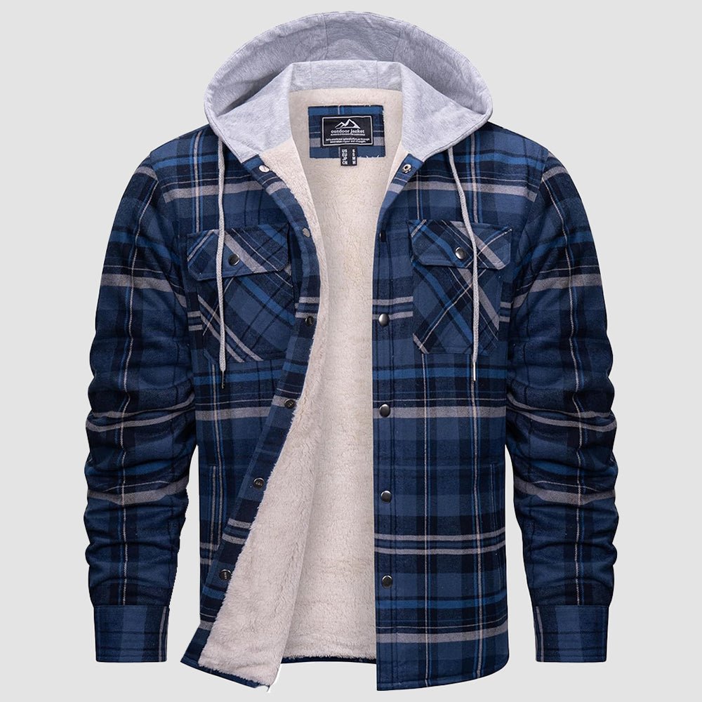 Navy Grey Men’s Sherpa - Lined Flannel Hoodies – Plaid Winter Jackets - MAGCOMSEN