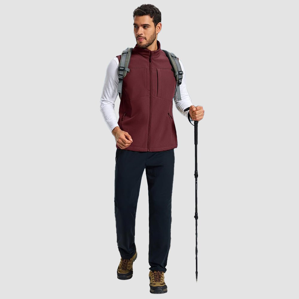 Wine Red Men's Softshell Vest Windproof Lightweight Hiking Jacket - MAGCOMSEN