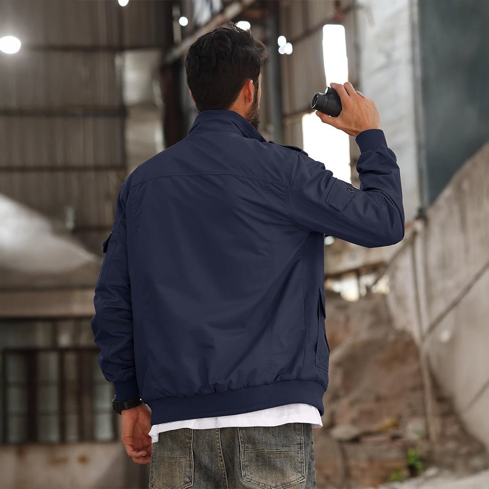 Navy Men's Tactical Cargo Jackets Stand Collar Cotton Casual Jacket - MAGCOMSEN