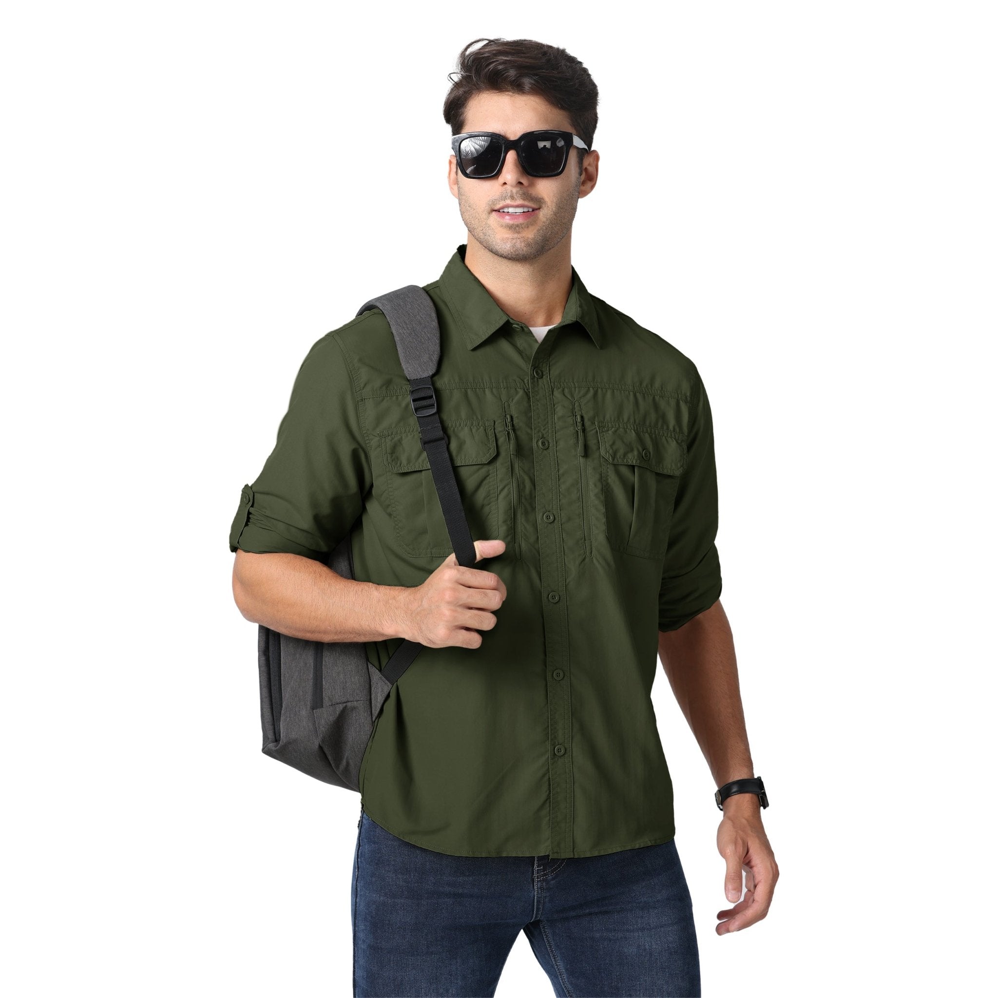 Army - green Men's Tactical Shirt, Quick - Dry & UV Protection for Hiking - MAGCOMSEN
