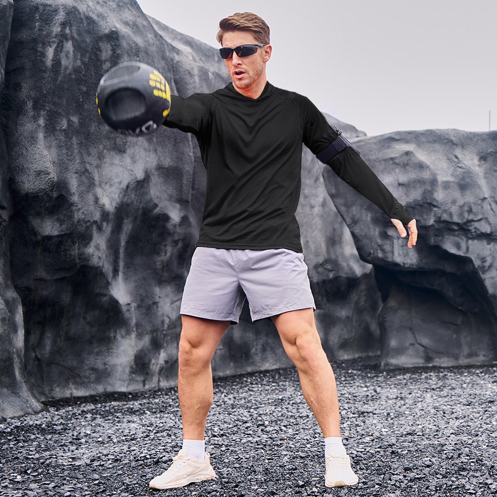 Black Men's UPF 50+ Hooded Fishing Shirts | Sun Protection - MAGCOMSEN