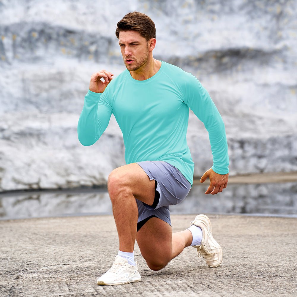Aqua Blue Men's UPF 50+ Quick Dry Shirt - Sun Protection for Hiking - MAGCOMSEN
