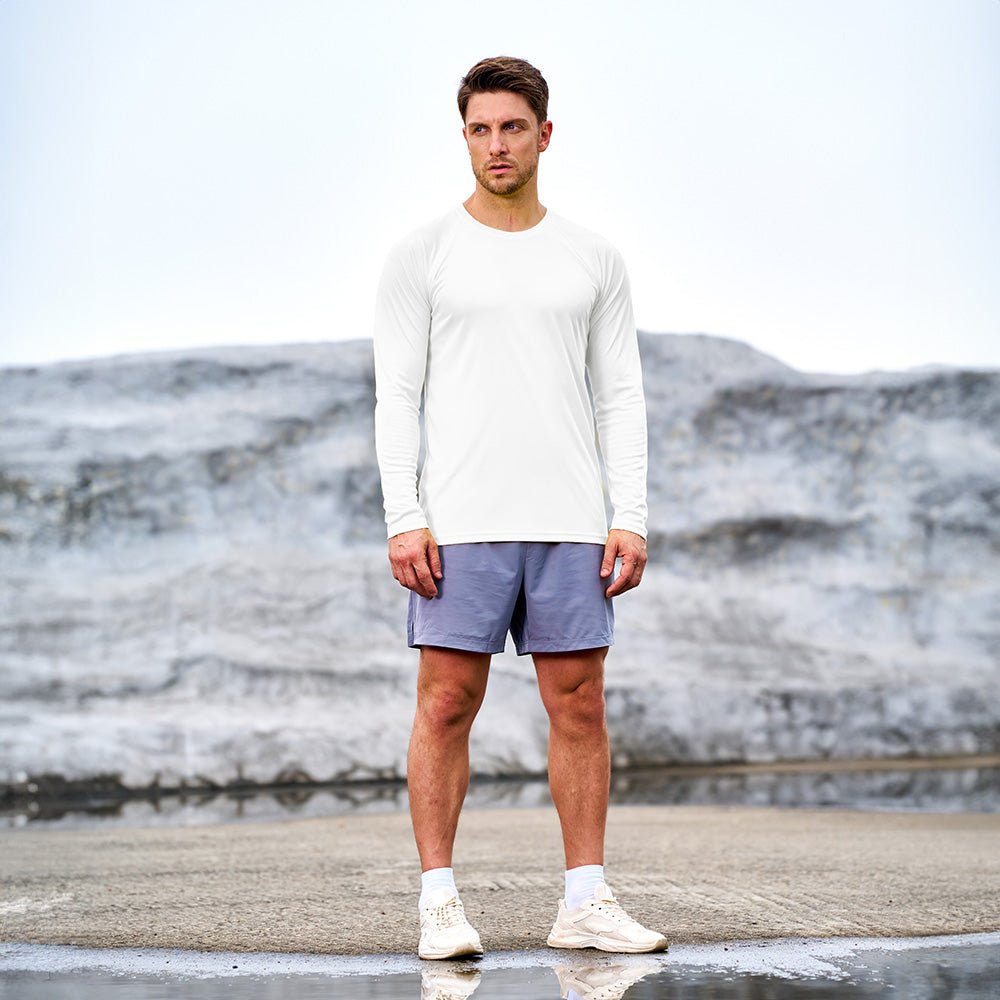 White MAGCOMSEN Men's UPF 50+ Quick Dry Shirt - Sun Protection for Hiking