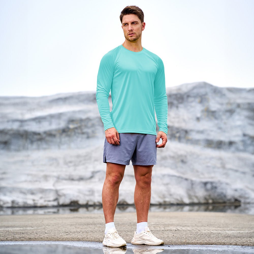Aqua Blue Men's UPF 50+ Quick Dry Shirt - Sun Protection for Hiking - MAGCOMSEN