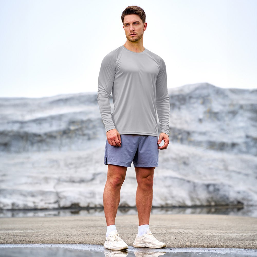 Grey MAGCOMSEN Men's UPF 50+ Quick Dry Shirt - Sun Protection for Hiking