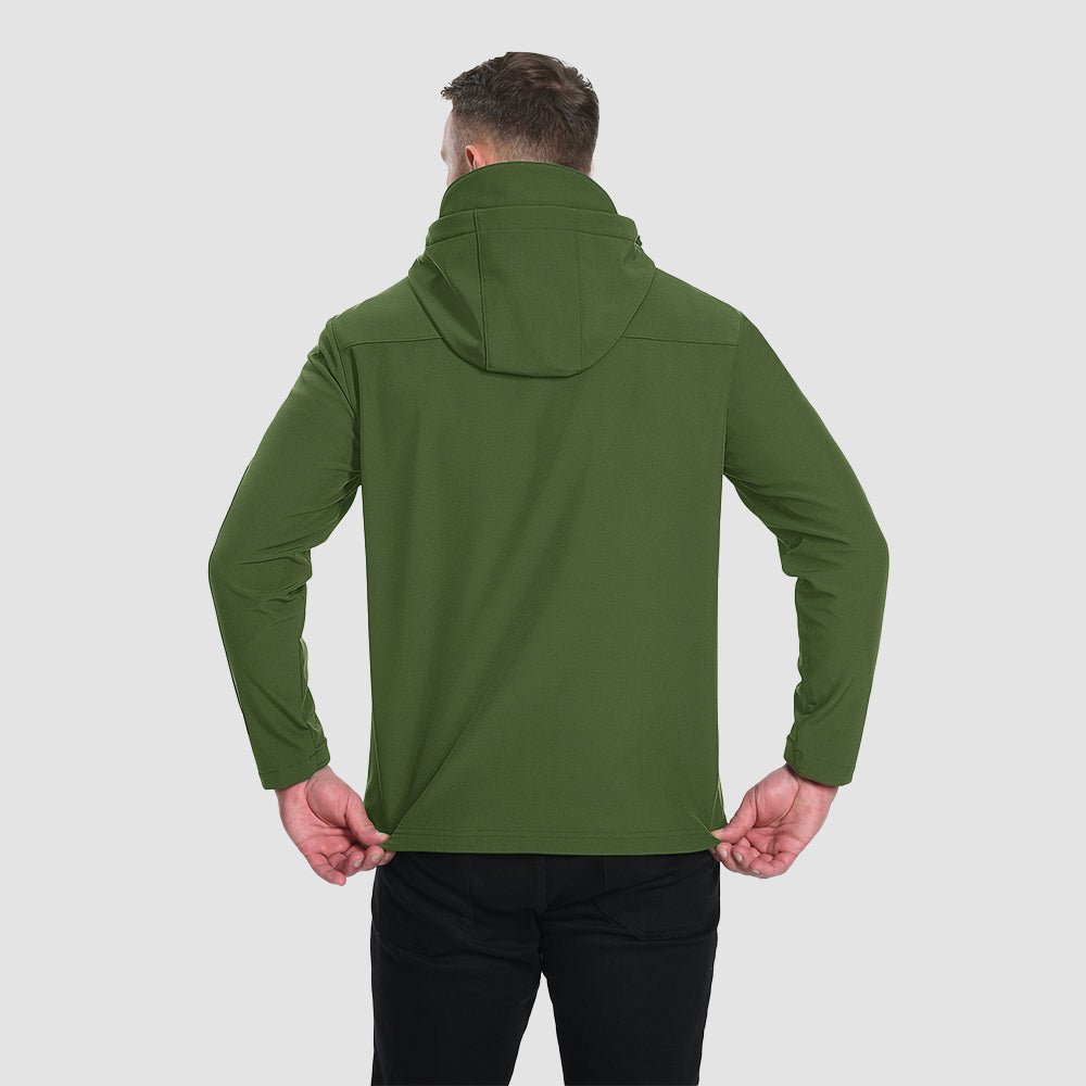 Army Green Men's Waterproof Fleece - Lined Winter Jacket - Lightweight Hooded Softshell for Hiking - MAGCOMSEN