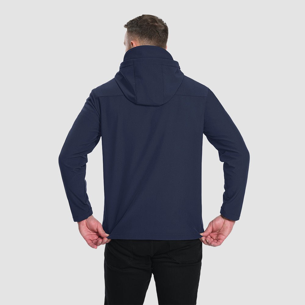 Navy Men's Waterproof Fleece - Lined Winter Jacket - Lightweight Hooded Softshell for Hiking - MAGCOMSEN