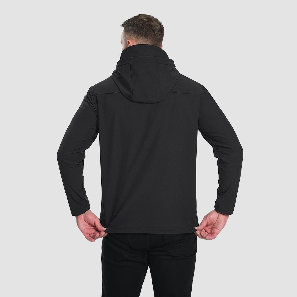 Black Men's Waterproof Fleece - Lined Winter Jacket - Lightweight Hooded Softshell for Hiking - MAGCOMSEN
