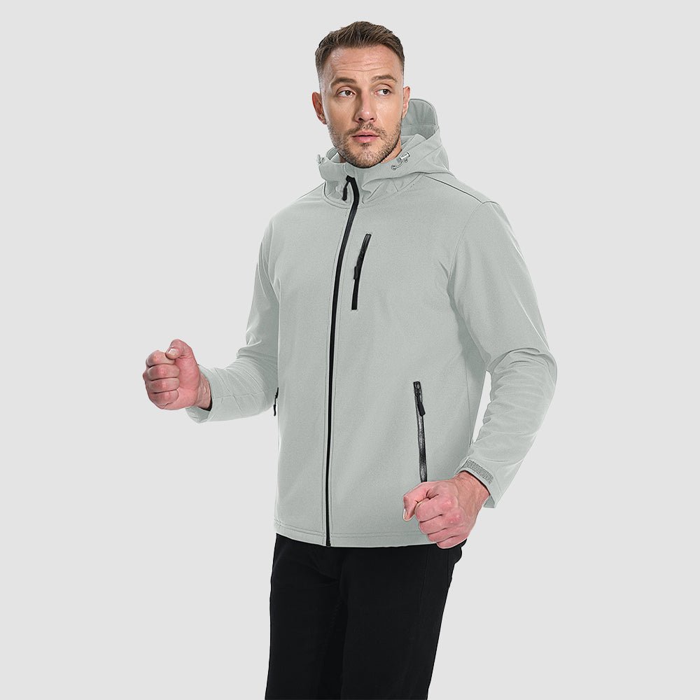 Light Gray Men's Waterproof Fleece - Lined Winter Jacket - Lightweight Hooded Softshell for Hiking - MAGCOMSEN