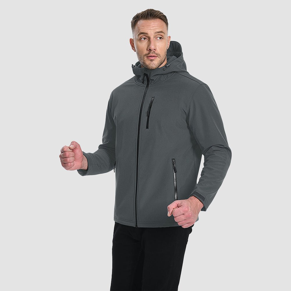 Dark Gray Men's Waterproof Fleece - Lined Winter Jacket - Lightweight Hooded Softshell for Hiking - MAGCOMSEN