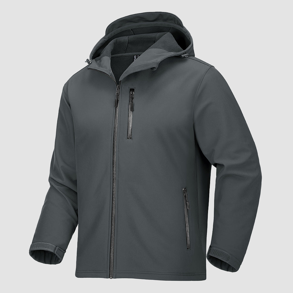 Dark Gray Men's Waterproof Fleece - Lined Winter Jacket - Lightweight Hooded Softshell for Hiking - MAGCOMSEN