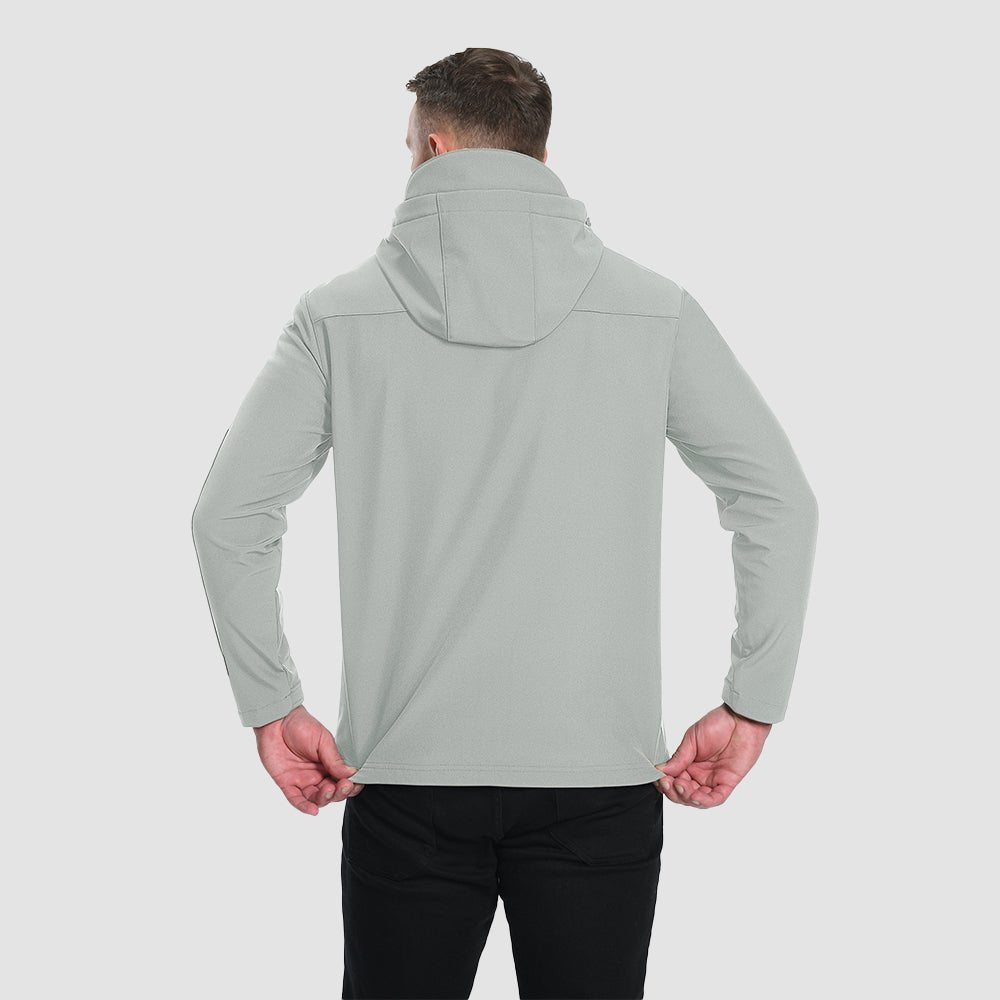 Light Gray Men's Waterproof Fleece - Lined Winter Jacket - Lightweight Hooded Softshell for Hiking - MAGCOMSEN