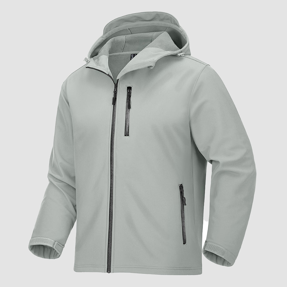 Light Gray Men's Waterproof Fleece - Lined Winter Jacket - Lightweight Hooded Softshell for Hiking - MAGCOMSEN
