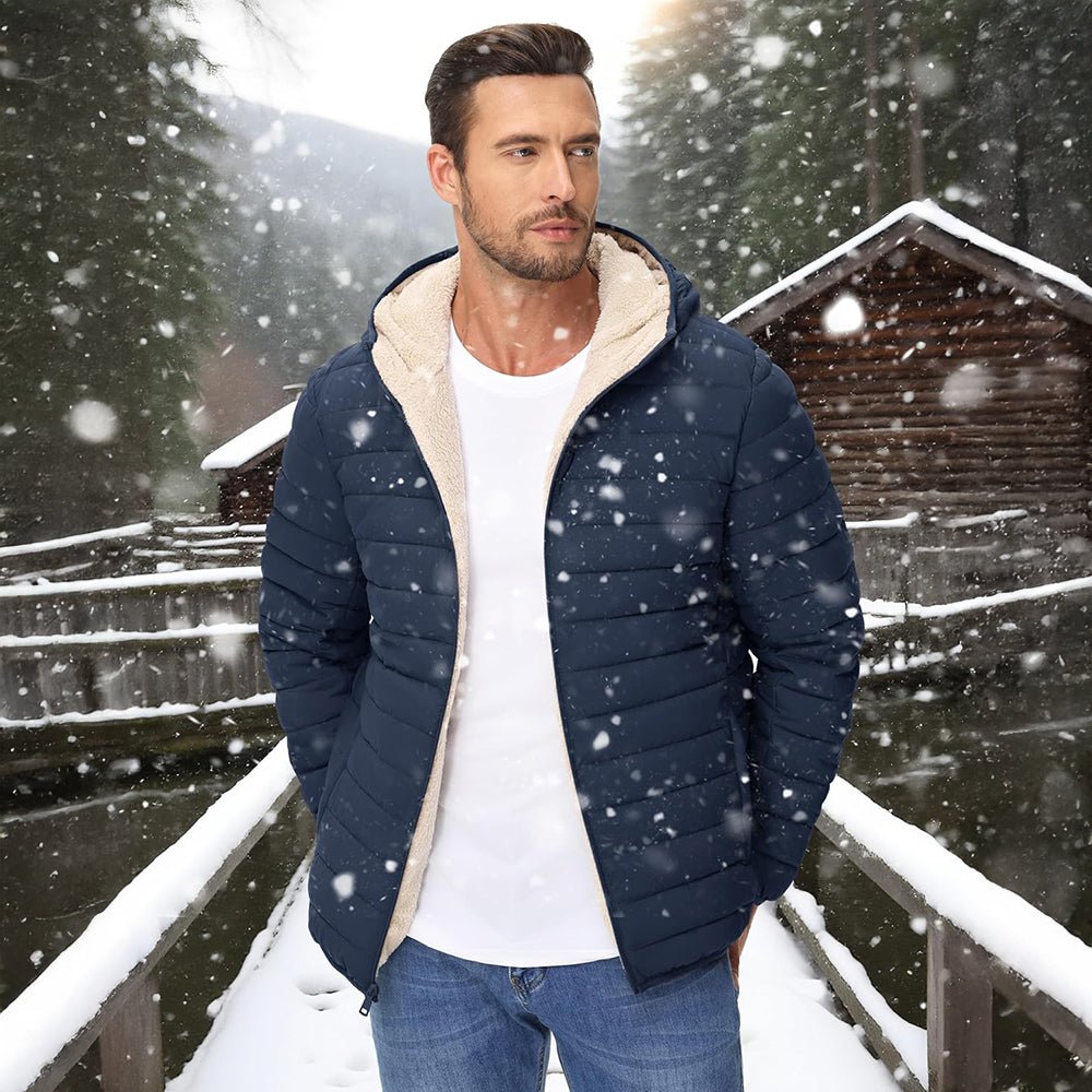 Navy Men's Winter Puffer Jacket Hooded Water Resistant Coat - MAGCOMSEN