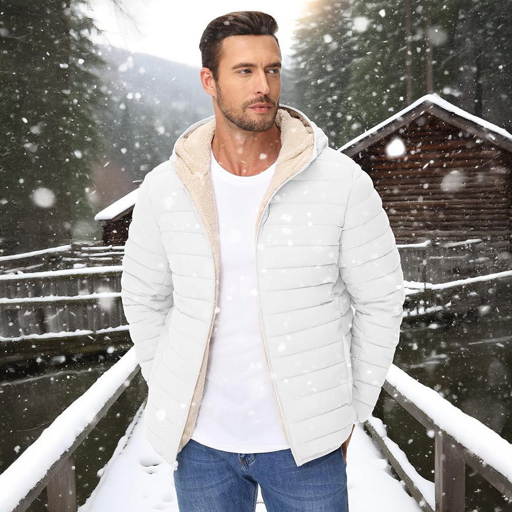White Men's Winter Puffer Jacket Hooded Water Resistant Coat - MAGCOMSEN