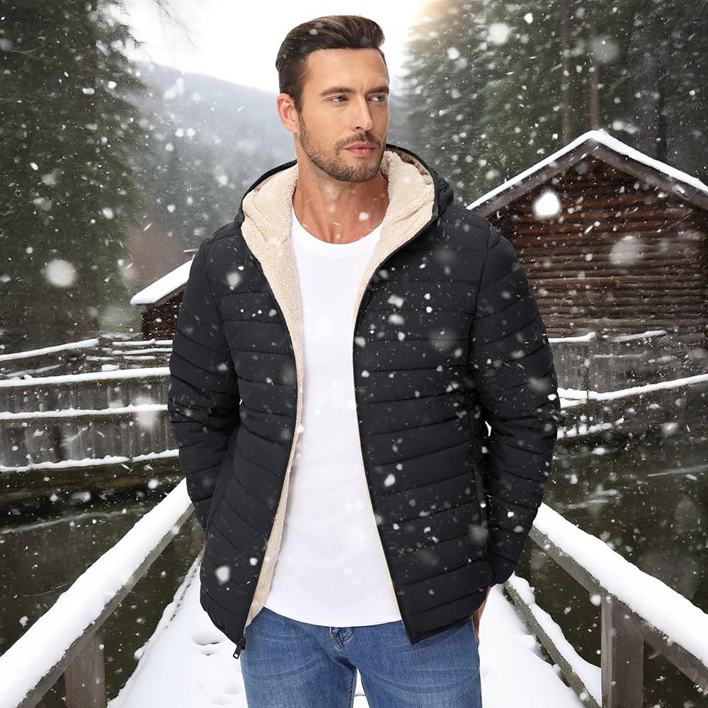Black Men's Winter Puffer Jacket Hooded Water Resistant Coat - MAGCOMSEN
