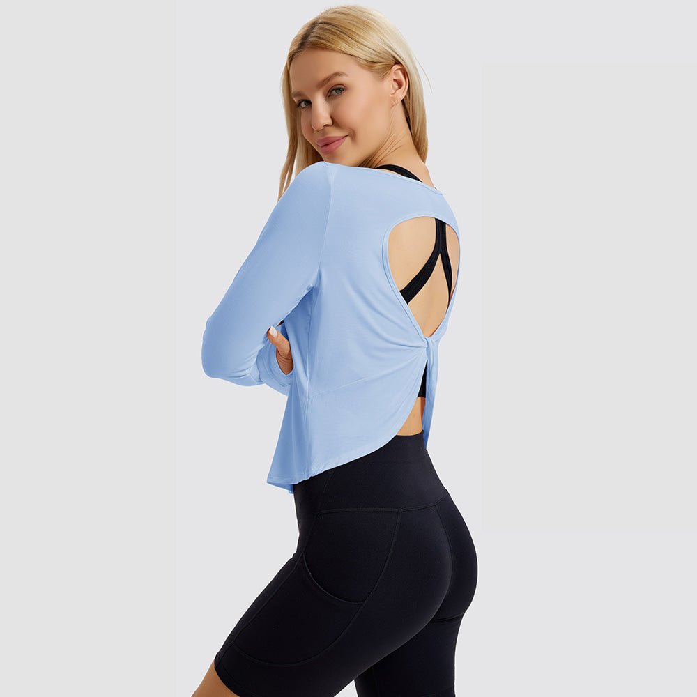 Green Open Back Workout Tops - MAGCOMSEN