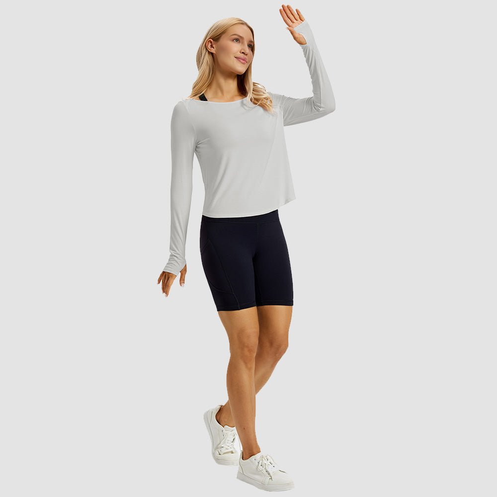 Light Purple Open Back Workout Tops - MAGCOMSEN