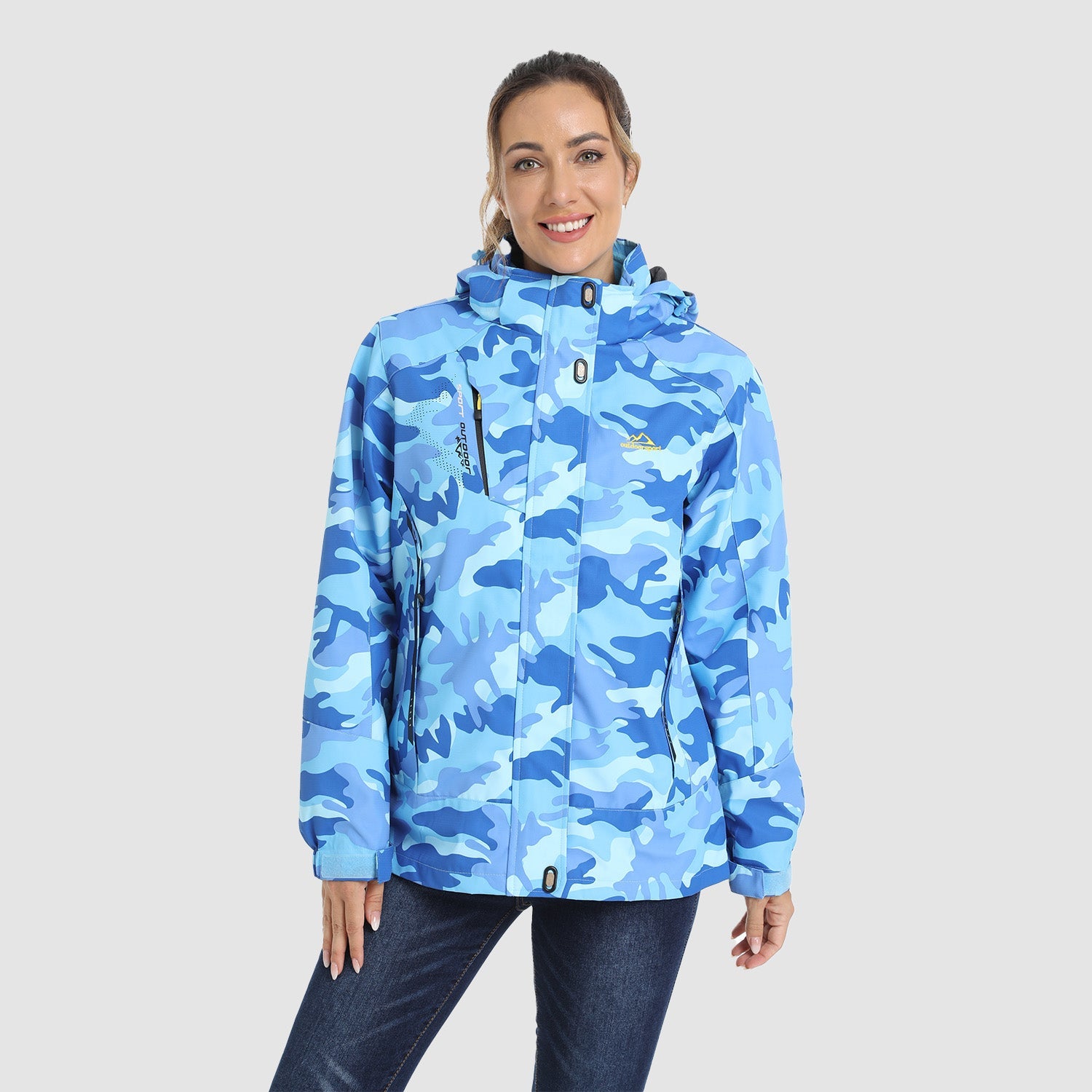 Blue Camo Women's 3-in-1 Waterproof Ski Jacket with Fleece Liner - MAGCOMSEN