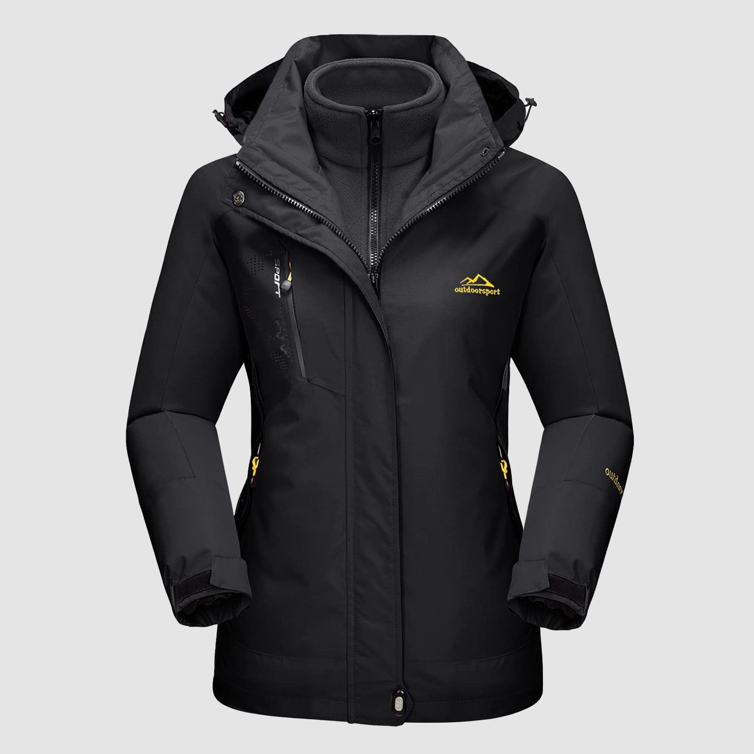 Pure Black Women's 3-in-1 Waterproof Ski Jacket with Fleece Liner - MAGCOMSEN
