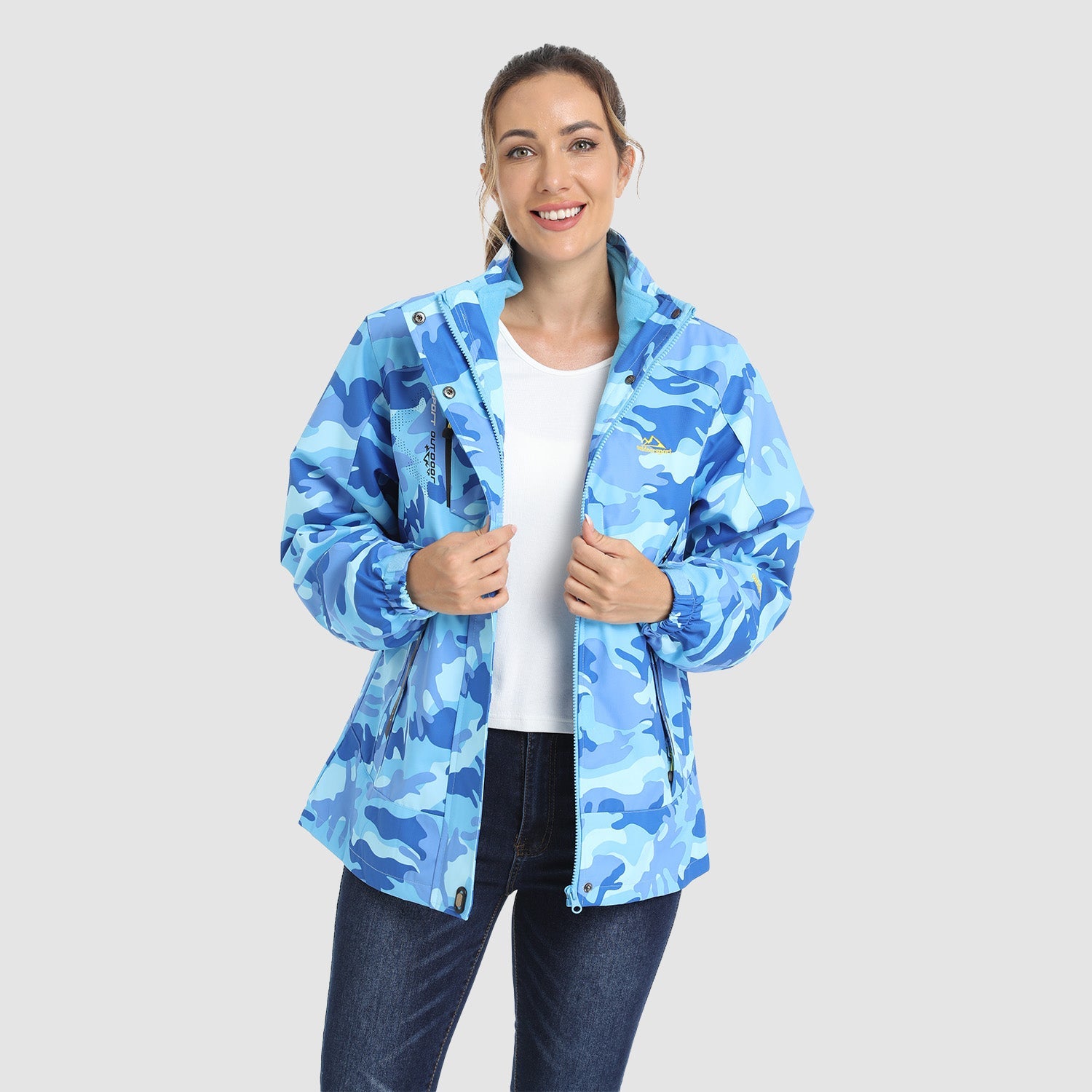 Blue Camo Women's 3-in-1 Waterproof Ski Jacket with Fleece Liner - MAGCOMSEN