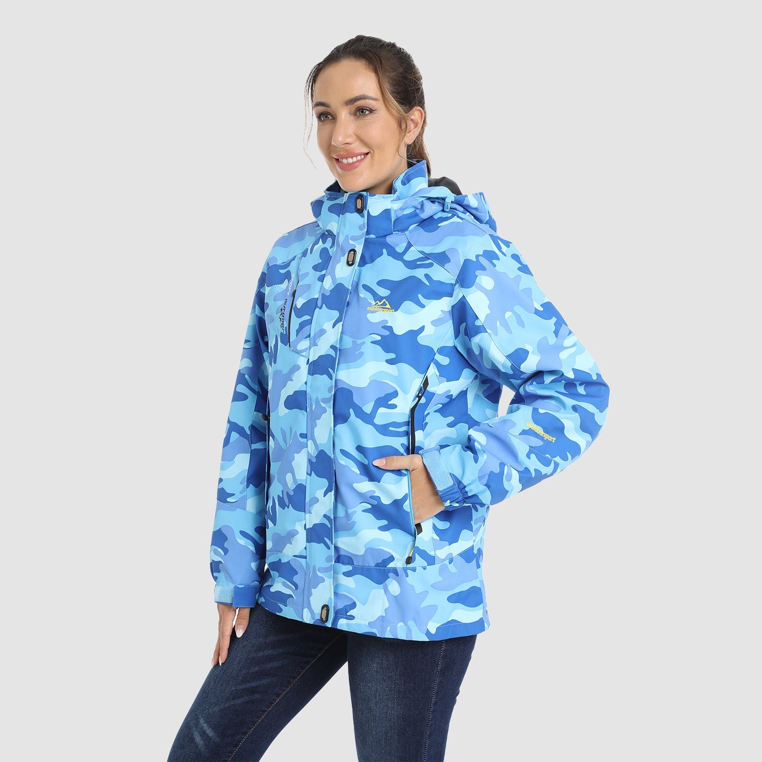 Blue Camo Women's 3-in-1 Waterproof Ski Jacket with Fleece Liner - MAGCOMSEN