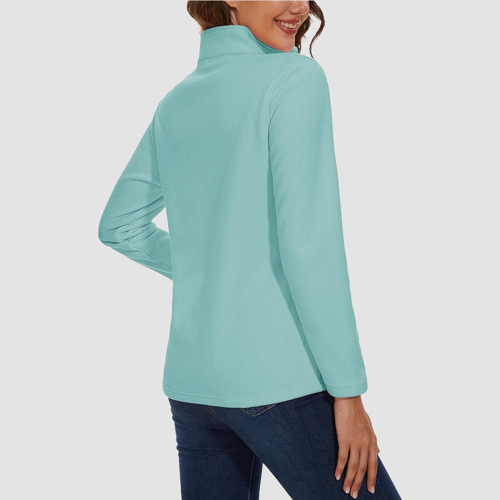 Grey Green Women's 1/4 Zip Fleece Pullover - Stretchy & Warm - MAGCOMSEN