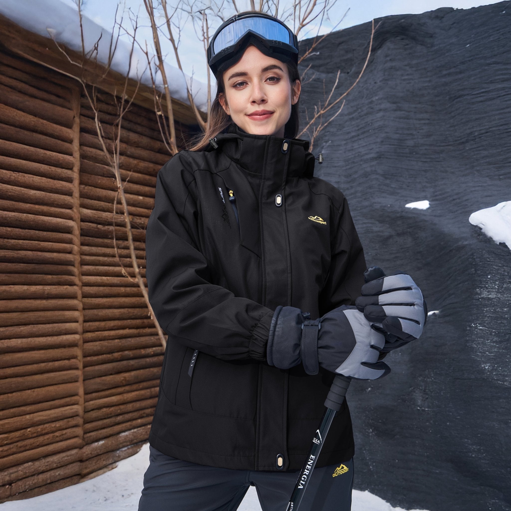 Pure Black Women's 3 - in - 1 Waterproof Ski Jacket with Fleece Liner - MAGCOMSEN